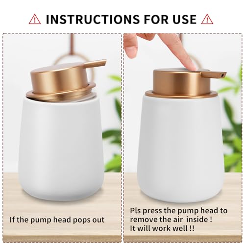 Soap Dispenser Ceramic with Easy-to-Press Pump Hand Lotion Liquid Dispenser for Shampoo Bathroom Kitchen 12 oz - color: Whitemattegold