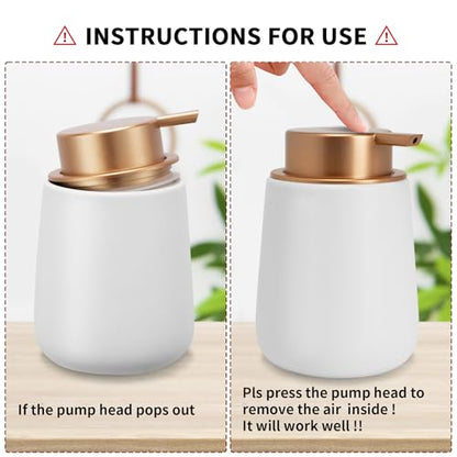 Soap Dispenser Ceramic with Easy-to-Press Pump Hand Lotion Liquid Dispenser for Shampoo Bathroom Kitchen 12 oz - color: Whitemattegold