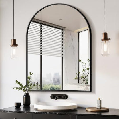 Arched Bathroom Mirror, Black, 40"x30" - color: Black, size: 40"L x 30"W
