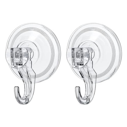 Suction Hooks 2 Packs, Clear Powerful Push and Lock Vacuum Suction Cup, Multi-Purpose Suction Shower Hooks for Front Door Window Glass Kitchen Towel Loofah Utensils, 2pcs