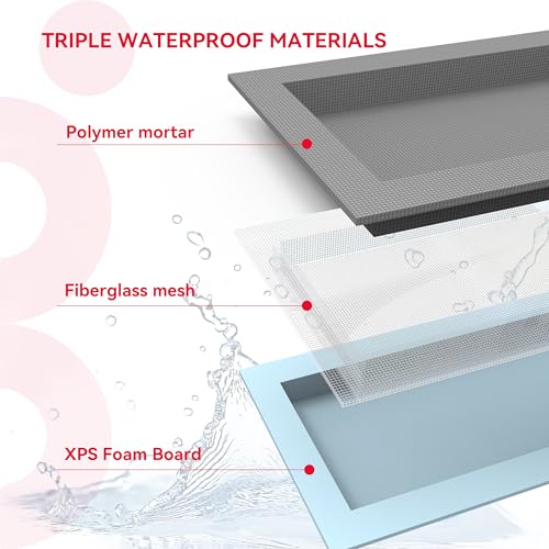 Shower Niche Insert Tile Ready 12x12 | Embedded size 13x13, mortar surface for strong tile bonding, waterproof coating for double water protection, double shelf - size: 12" x 12"