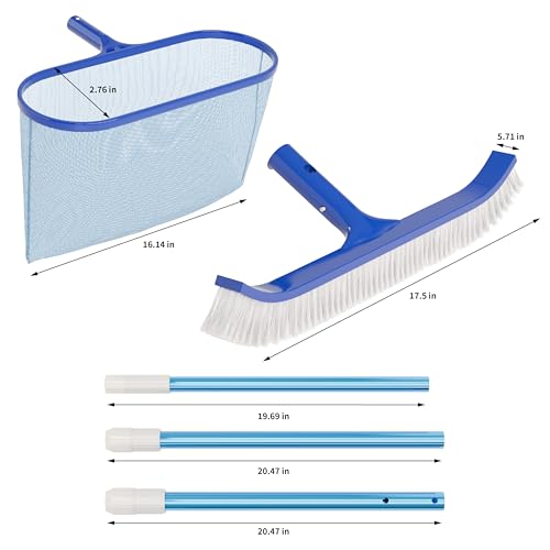 VINGLI 3-in-1 Pool Cleaning Kit for Inground&Above Ground Swimming Pools | Pool Maintenance Tools, Pools Maintenance Equipment with Pool Net, Pool Brush and 5 FT Telescopic Pole - size: Style 4 : 3 in 1