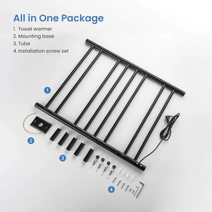 Kibi 24 Inch Wall-Mounted Electric Towel Warmer Rack– 8-Bar 304 Stainless Steel, ETL-Certified, Hardwired or Plug-in, Fast-Heat Up to 122 Degrees F – Heated Towel Rack for Bathroom (Matte Black) - color: Matte Black