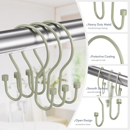 Bathway Sage Green Shower Curtain Hooks Shower Curtain Rings with Cylindrical Design, 12Pcs Metal Shower Curtain Hooks Rust Proof, Smooth Glide Double Shower Hooks Rings for Shower Curtain - color: Sage Green, style: Minimalist Shower Hooks with Cylinders