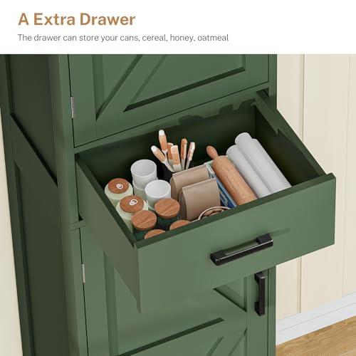 Kitchen Pantry Cabinet with 3 Door Shelves & 1 Drawer, Narrow Bathroom Cabinet with Adjustable Shelves, Tall Storage Cabinet for Living Room, Bathroom, Entryway, Green - color: Green
