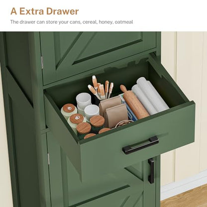 Kitchen Pantry Cabinet with 3 Door Shelves & 1 Drawer, Narrow Bathroom Cabinet with Adjustable Shelves, Tall Storage Cabinet for Living Room, Bathroom, Entryway, Green - color: Green