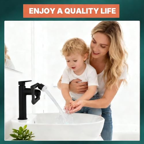 1440° Rotatable Faucet Extender - Universal Kitchen Sprayer, 2 Modes Splash Water Aerator, 1080°+360° Rotating Sink Faucet Aerator Extension, Swivel Faucet Adapter for Kitchen/Bathroom Black