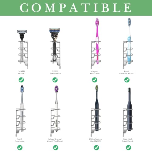 Linkidea Stainless Steel Toothbrush Holder Stand for Shower, Bathroom, Wall Mount/Countertop 7 Slot Organizer for Manual Toothbrush, Compatible with Colgate Extra Clean, Oral-B CrossAction - size: Medium