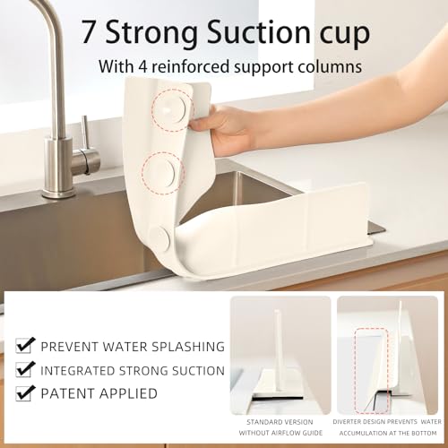 23" Ultra Silicone High Sink Splash Guard, Beige | Released in 2026, Self-Draining Water Splash Guard, for Kitchen Sink&Bathroom&Island, 3.5" Splash Guard, 7 Strong Suction Cup - color: Beige
