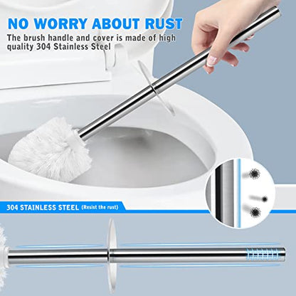 Toilet Brush and Holder, 2 Pack Toilet Brush with 304 Stainless Steel Long Handle, Toilet Bowl Brush for Bathroom Toilet-Ergonomic, Elegant,Durable (White) - color: White