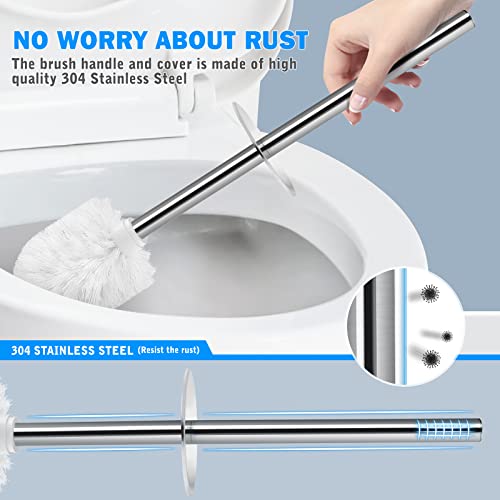 Toilet Brush and Holder, Toilet Brush with 304 Stainless Steel Long Handle, Toilet Bowl Brush for Bathroom Toilet-Elegant-Cleaning-Bristles(White) - color: White