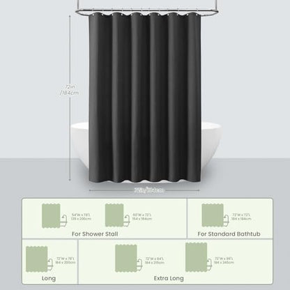 Inhousolu Fabric Shower Curtain, Waffle Weave 230 GSM Polyester, Weighted Hem, Metal Hooks Included, Water Repellent Washable, 72 x 72 Inch, Black - color: Black, size: 72"W x 72"L (Pack of 1)