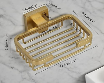 SEIDO Gold Soap Dish for Shower, 304 Stainless Steel Double-Locking Soap Holder, Wall Mount Soap Bar Holder for Shower, Hollowed-Out Drainage, 4.8" L x 3.2" W Internal, for Soap, Sponge, Keys - color: Brushed Gold