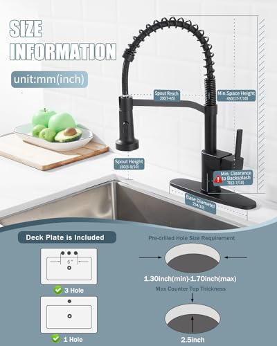 Black Kitchen Faucet Soap Dispenser, Faucet for Kitchen Sink, Kitchen Sink Faucet with Deck Plate, Kitchen Faucet with Pull Down Sprayer and Dual Function Spray Head - color: A-Matte Black, style: Classic
