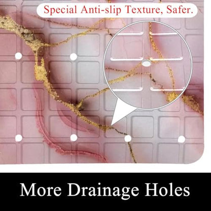 Shower Mat Non-Slip Bathtub Mats with Suction Cups and Drain Holes, Pink Marble with Gold Veins Design, Easy to Clean for Bathroom, 26.8x15.1In - color: Multi 11