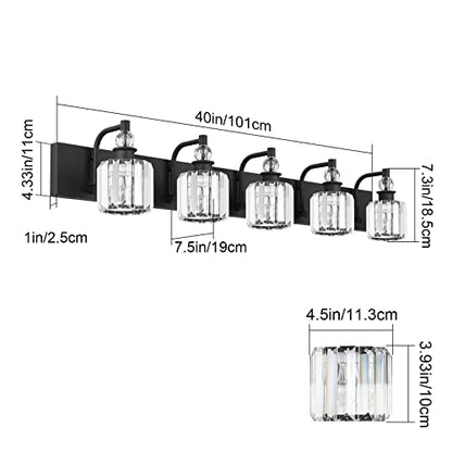 Ralbay Crystal Black Vanity Light Fixtures 5 Light Crystal Bathroom Light Fixtures Over Long Mirror Modern Matte Black Bath Wall Lights - color: Black, size: 40 inch