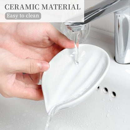 Soap Holder, Self-Draining White Soap Dish, Leaf Shape Ceramic Bar Soap Holder Drain Soap Dishes for Bathroom Sink Kitchen, Easy to Clean Keeps Soap Dry, ANTIS'S HOME - color: White-1pcs-line