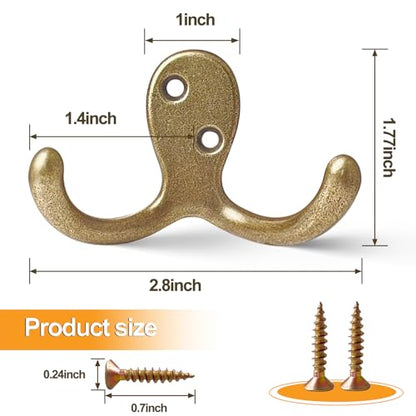 CBWLWJ 20 Pack Coat Hooks Wall Hooks for Hanging, Heavy Duty Double Prong Metal Hook Wall Mounted for Living Room, Bathroom, Kitchen, Bedroom for Coat, Bag, Scarf, Towel, Hat, Key, Cup (Bronze) - color: Bronze-20pack