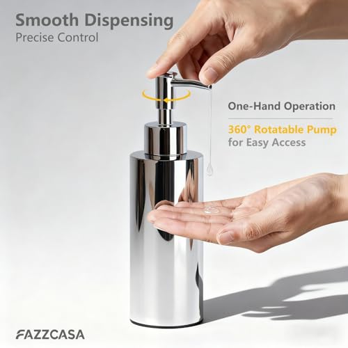 Stainless Steel Round Lotion Pump Dispenser (7.5OZ/220ML) | SUS304 soap dispenser which is suitable for kitchen and bathroom hand sanitizer and shower gel shampoo