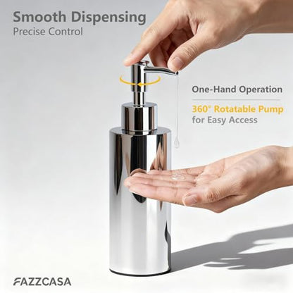Stainless Steel Round Lotion Pump Dispenser (7.5OZ/220ML) | SUS304 soap dispenser which is suitable for kitchen and bathroom hand sanitizer and shower gel shampoo
