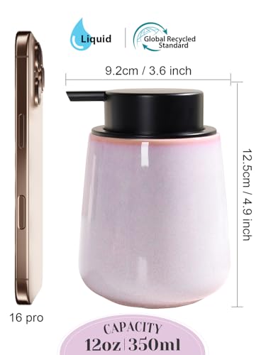 INGOFIN Ceramic Lotion Dispenser - 12 oz Hand Soap Dispenser Bathroom, Modern Liquid Dispenser with Pump, Refillable Dish Soap Bottle for Kitchen -Purple and Pink - color: Purple and Pink