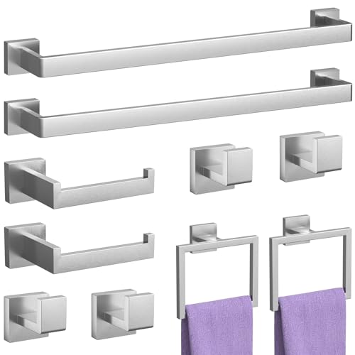 10-Pieces Brushed Nickel Bathroom Accessories Set, 23.6 Inch Bath Towel Bar Set, Stainless Steel Bathroom Hardware Set, Towel Racks for Bathroom Wall Mounted. - color: Brushed Nickel, size: 10 Piece