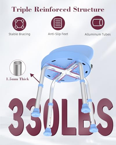 Swivel Shower Chair with Back, 360° Height Adjustable Shower Stool, Compact Space-Saving Design for Small Showers, Non-Slip Bathroom Chair for Seniors & Elderly (Blue) - color: Blue