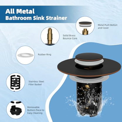 Universal Upgraded Bathroom Sink Drain Stopper, 4-in-1, Oil-Rubbed Bronze | Hair Catcher Pop-Up Sink Strainer with 2-Layer Removable Stainless Steel Basket, Anti-Clog Drain Plug for 1.1"-2.36" Basin - color: Oil Rubbed Bronze
