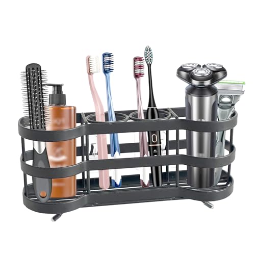 Wall Mount Toothbrush Holder, Black, Stainless Steel, 4 Slots | Self-Adhesive, Wallmount/Countertop, For Shower, Bathroom Organizer - color: Black Flat