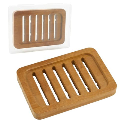 Flat Slotted Wood Soap Dish, 1 Pack, Warm Brown | Self Draining Design, Multi-use as Sponge Holder, Ideal for Shower, Bathroom, Kitchen, Sink & Travel, Box Packed - color: Warm Brown
