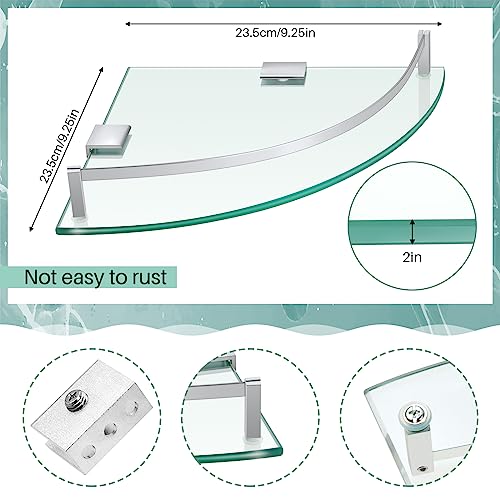 Gejoy Glass 2 Pack Corner Shower Shelf, Bathroom Corner Shelves Wall Mounted with Tempered Glass and Rustproof Brackets, Floating Shower Organizer for Shampoo, Soap and Bath Accessories, 9.25 Inch