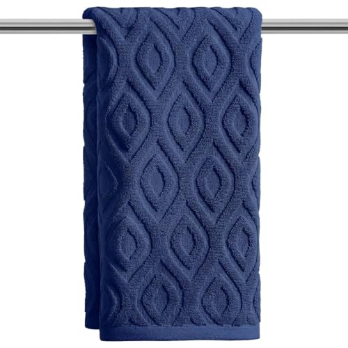 Artoid Mode 1 Pc Navy Blue 3D Diamond Grid Jacquard Hand Towels for Bathroom, 100% Cotton Soft Absorbent Bathroom Decor Towels, 13.7 x 29.5 Inch - color: Navy Blue, size: 13.7" x 29.5", 1PC