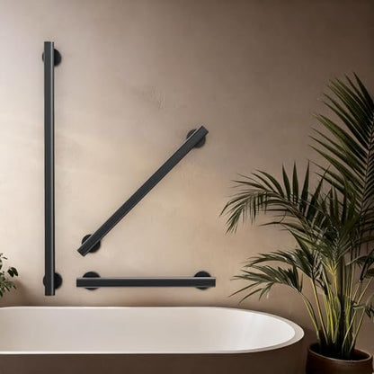 Gatco 671MX Nouveau Bathroom Grab Bar, 18 Inch ADA Compliant Shower Safety Handle, Stainless Steel Wall Mounted Bath Grab Rail, Matte Black - color: Matte Black, size: 18 Inch