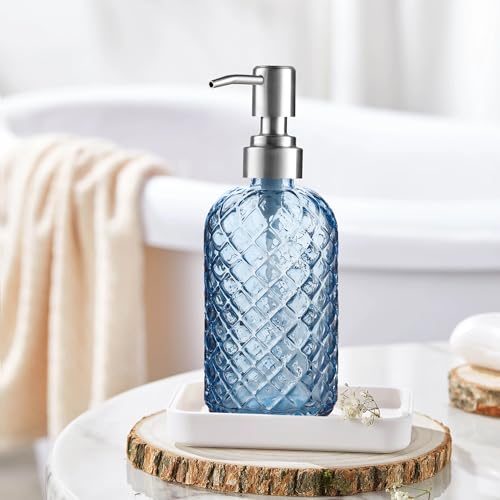 Kaishun Refillable Glass Soap Dispenser (2PC) for Hand Soap & Lotion, Blue - color: Blue (2 Pack)