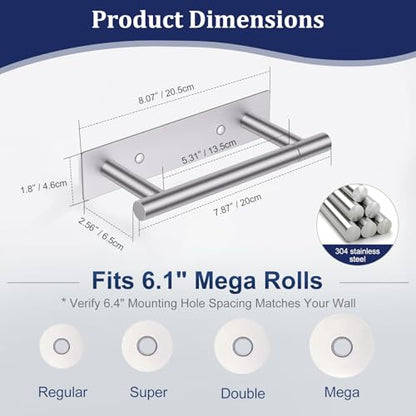 Brushed Nickel Toilet Paper Holder, Adhesive or Screw Toilet Roll Holder Wall Mount, SUS304 Stainless Steel Double Post Pivoting Toilet Roll Holder for Bathroom, Kitchen, Washroom - color: Brushed Nickel
