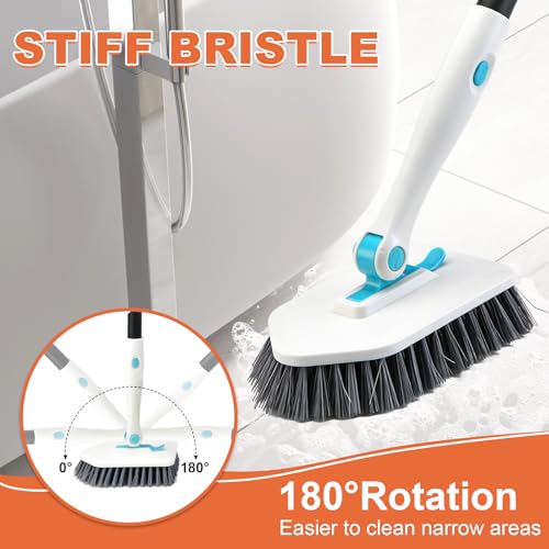 Long Handled Scrub Brush for Shower,3-in-1 Cleaning Brushes with 3 Different Function Cleaning Heads Brush for Shower Cleaning Bathroom Kitchen Walls Tub Tile (White) - color: White