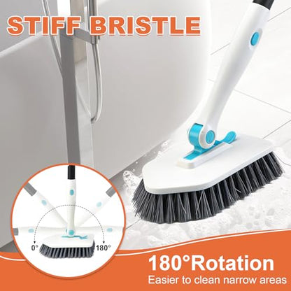 Long Handled Scrub Brush for Shower,3-in-1 Cleaning Brushes with 3 Different Function Cleaning Heads Brush for Shower Cleaning Bathroom Kitchen Walls Tub Tile (White) - color: White