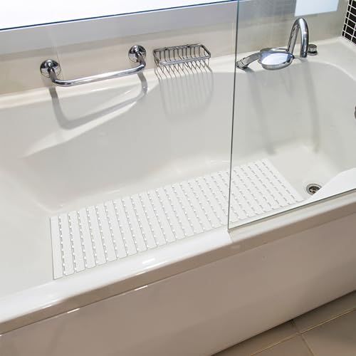 BEMISO Shower Mat Non Slip Bathtub Mat 37.4 x 15.7 Inch | Suction Cups,Drain Holes,Easy Dry,Easy to Cut,Eco-Friendly - color: White, size: 37.4 x 15.7 inches