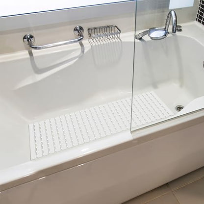 BEMISO Shower Mat Non Slip Bathtub Mat 37.4 x 15.7 Inch | Suction Cups,Drain Holes,Easy Dry,Easy to Cut,Eco-Friendly - color: White, size: 37.4 x 15.7 inches
