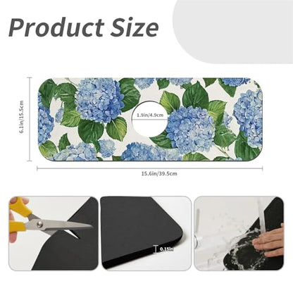 Kitchen Sink Splash Guard，Blue hydrangea-1 Faucet Mat Sink Gadgets-Super Absorbent Fast Drying Mat Drip Catcher for Kitchen, Bathroom,Sink Mat, Dish Drying Mat, Bathroom(15" X 5.5" ) - color: Blue hydrangea-1