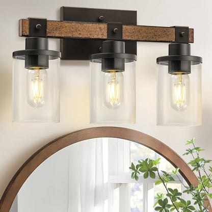 3-Light Bathroom Light Fixture, Farmhouse Vanity Lights for Bathroom with Glass Shade, Rustic Bathroom Light Fixtures, E26 Base F08BD05 - size: 3-Light