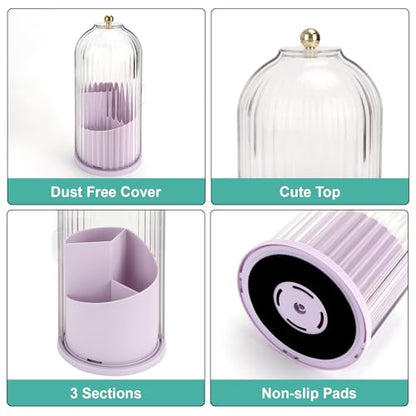 QIYVLOS Toothbrush Holders with Sliding Lid, Rotating 3 Slots Bathroom Organizer Countertop, Tooth Brush Toothpaste Holder Bathroom Counter Stand Sink Organizer for Makeup Brushes Holder (Purple) - color: Purple+transparent