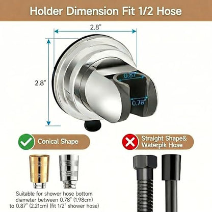 Shower Head Holder, Removable Shower Head Holder Suction for Hanheld Shower Head No Drill Wall Mount Holder Chrome Universal 360° Adjustable Suction Holder Fit 1/2 Hose - style: Chrome