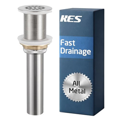 KES Faster Drainage Bathroom Sink Drain Without Overflow, Anti-Clog | Open Grid Design, Brushed Nickel Vessel & Vanity Drain Strainer, Stainless Steel & Brass, S2021D-BN - color: Brushed Nickel