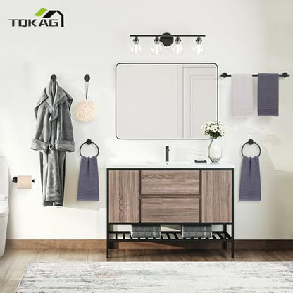 TQKAG Matte Black Bathroom Hardware Set 6-Piece Bathroom Accessory Set 23.6 Inch Round Stainless Steel Towel Bar Set Wall Mounted - color: Matte Black, size: 6-Pieces Set