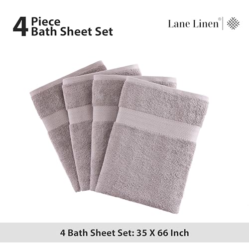 LANE LINEN Bath Sheets Quick Dry 100% Cotton 4 Pack Oversized - Platinum | Hotel Bath Sheets - Oversized & Roomy, Lightweight & Breathable, Fade-Resistant Color, Classic Terry Weave, Densely Woven - color: 05: Platinum, size: 4 Piece Bath Sheets