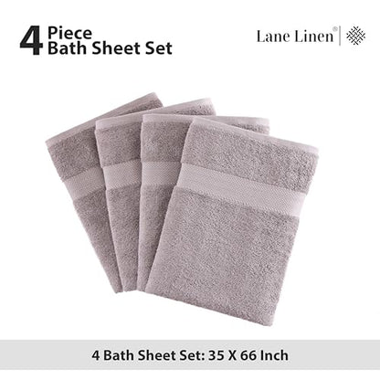 LANE LINEN Bath Sheets Quick Dry 100% Cotton 4 Pack Oversized - Platinum | Hotel Bath Sheets - Oversized & Roomy, Lightweight & Breathable, Fade-Resistant Color, Classic Terry Weave, Densely Woven - color: 05: Platinum, size: 4 Piece Bath Sheets