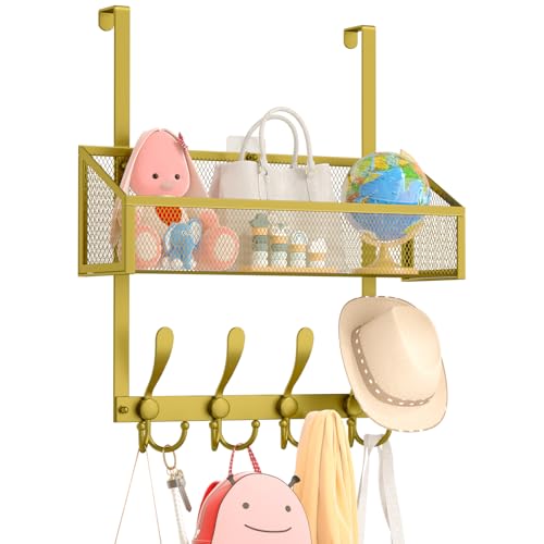 Kaiferty Over The Door Hooks Organizer, Coat Rack Over The Door Storage Hanger Towel Rack, Back of Door Storage Organizer for Bathroom,Bedroom,Kitchen,Office (Gold, 2-Tier) - color: Gold, size: 2-Tier