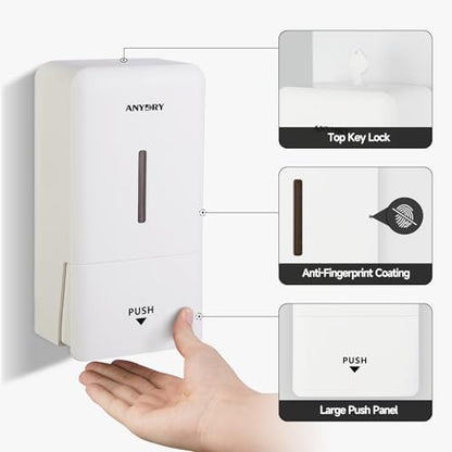 anydry Liquid Hand Soap Dispenser Wall Mounted 27oz Large Capacity White | Durable ABS Material, Flexible Installation, Ideal for Commercial Bathroom, Easy Refill Wide Opening - color: Warm White