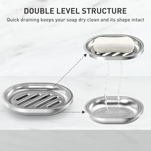 Stainless Steel Soap Dish, Large Double Layer Soap Holder Drip Tray | Metal Bar Soap Dish for Bathroom, Shower, Kitchen Sink Counter, Container for Sponges, Steel wool, Scrub brushes, Anti-Rust - color: Striped